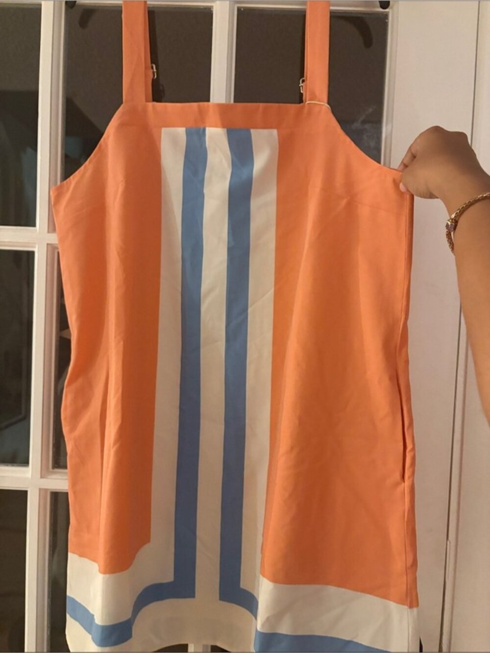 Orange Striped Square-Neck Camisole Dress